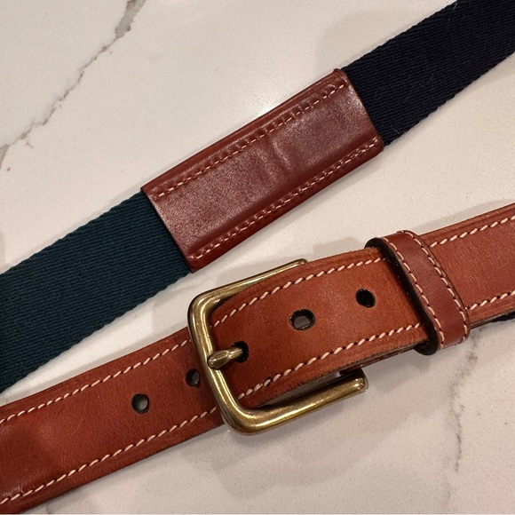 Tommy Hilfiger Mens Leather Canvas 2-Tone Belt Size 40 Blue Green USA Vintage - Picture 5 of 11